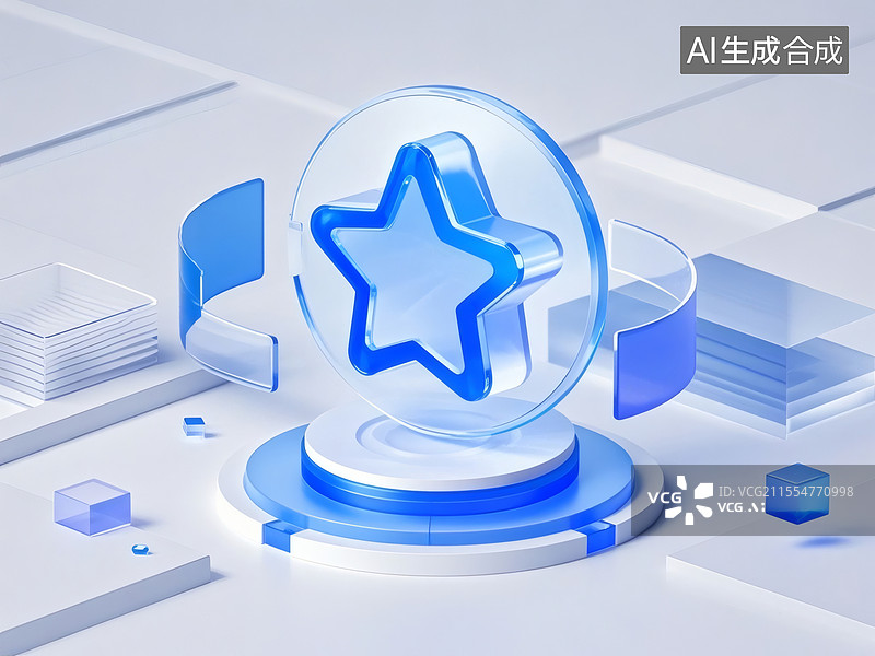 【AI数字艺术】蓝色星形标志展示图标图片素材