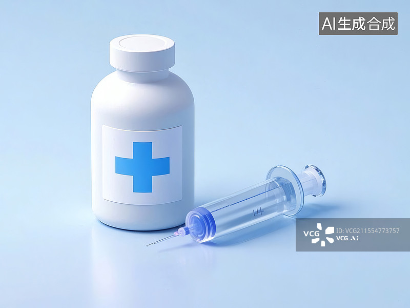 【AI数字艺术】医疗用品：药瓶与注射器图标图片素材