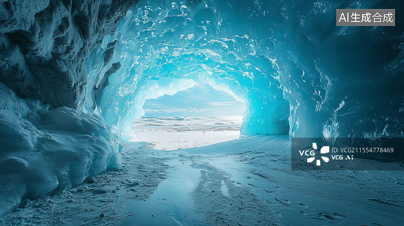 【AI数字艺术】冰洞雪地风光图片素材
