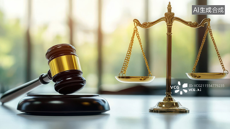 【AI数字艺术】法槌和天平的正义之光图片素材