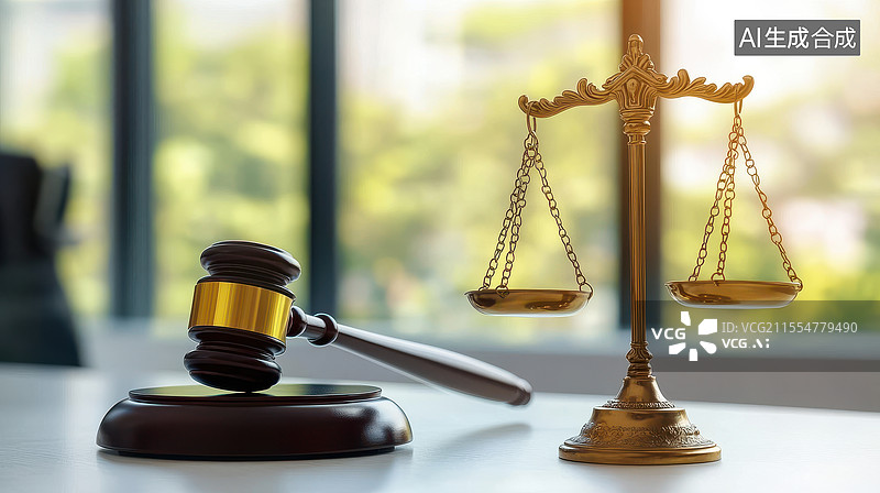 【AI数字艺术】法槌和天平的正义之光图片素材