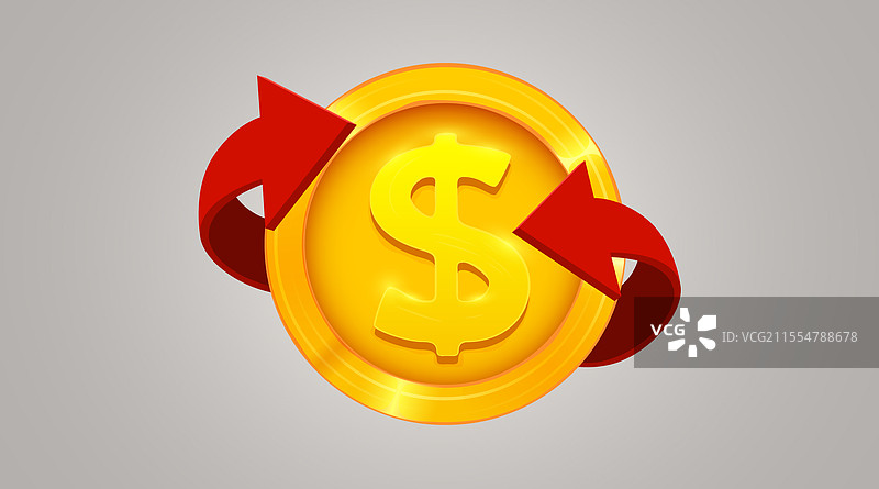带箭头的金币，象征现金返还或利润图片素材