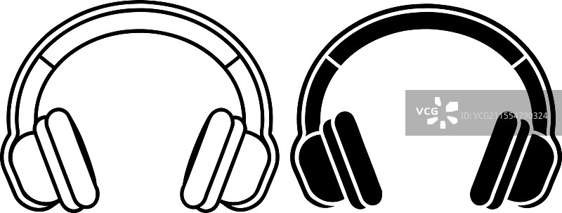黑白设计的耳罩式耳机图标图片素材
