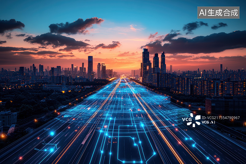 【AI数字艺术】智慧城市大数据科技概念  汽车广告背景图图片素材