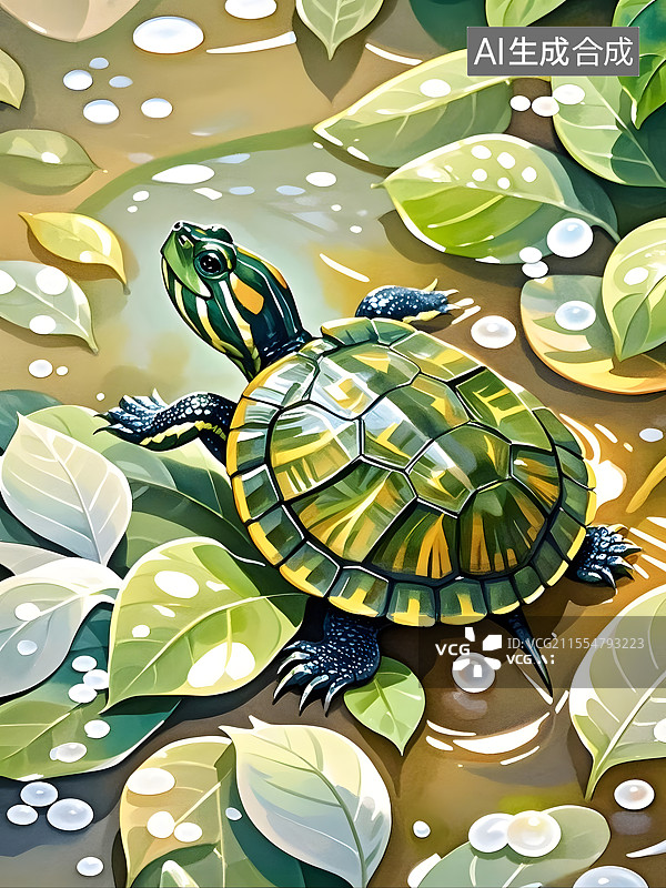 【AI数字艺术】水彩巴西龟图片素材