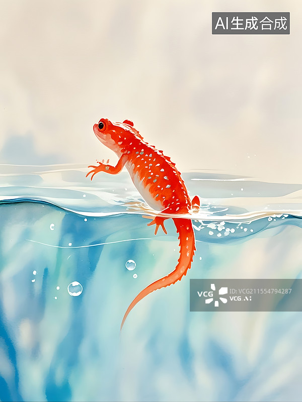 【AI数字艺术】水彩蝾螈图片素材