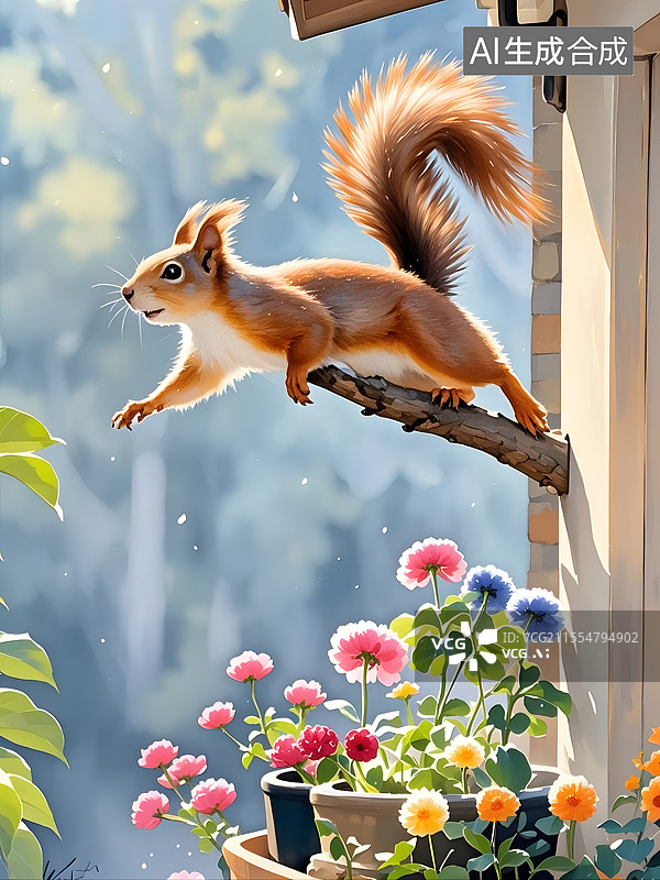 【AI数字艺术】水彩松鼠图片素材