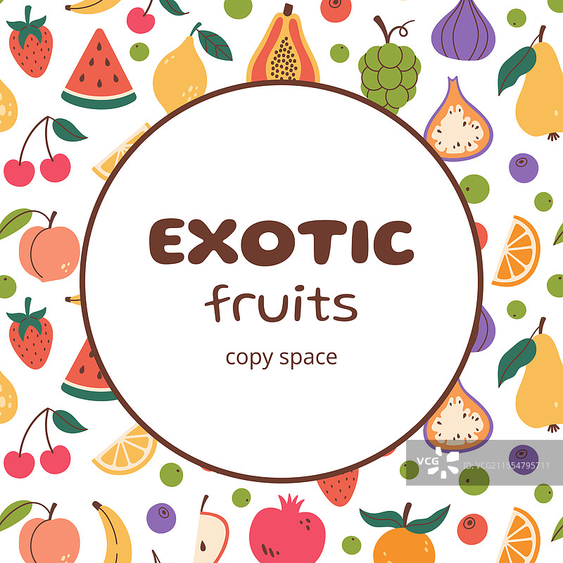 异国水果的圆形涂鸦风格框架图片素材