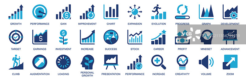 扁平双色实心图标的增长图标集图片素材