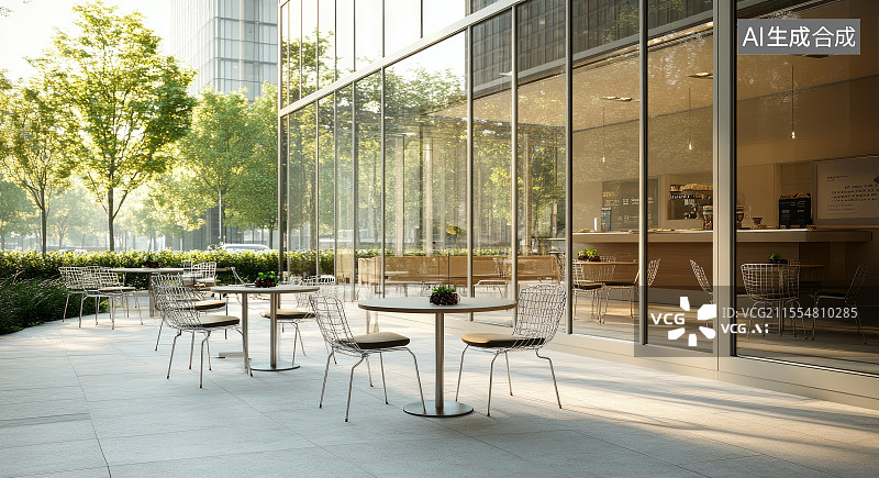 【AI数字艺术】户外休闲桌椅绿植景观图片素材