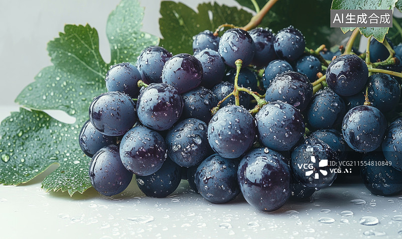 【AI数字艺术】带水珠的新鲜紫葡萄图片素材
