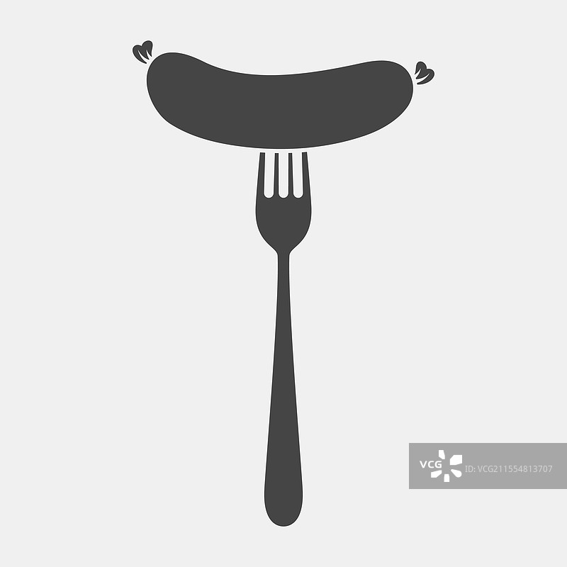 扁平卡通香肠与叉子的轮廓图图片素材