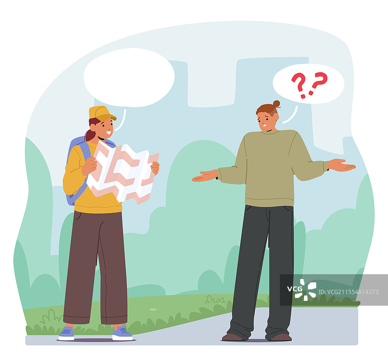 年轻旅行者向当地人询问路线图片素材