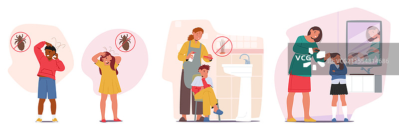 患有头虱症状的儿童图片素材