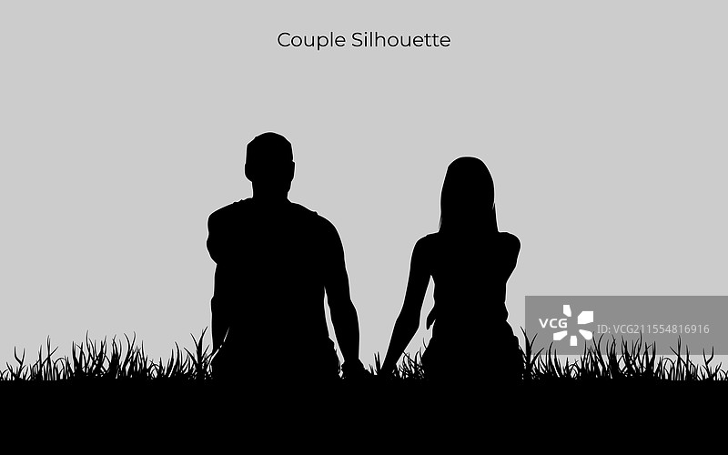 浪漫的剪影情侣手牵手漫步图片素材