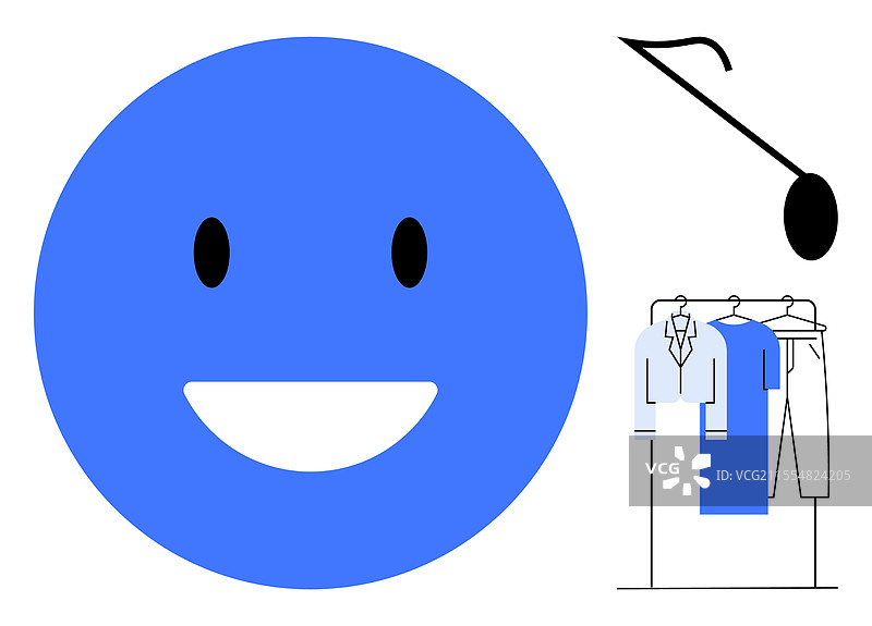 大蓝色快乐脸旁边有一个黑色音符图片素材