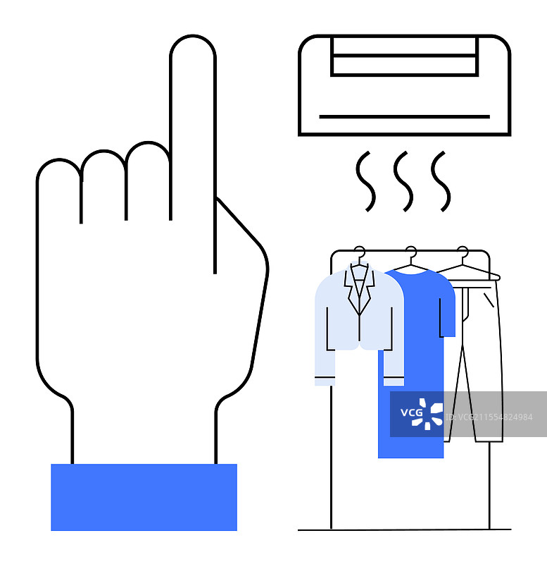 手指向上，衣物挂在晾衣架上晾干图片素材