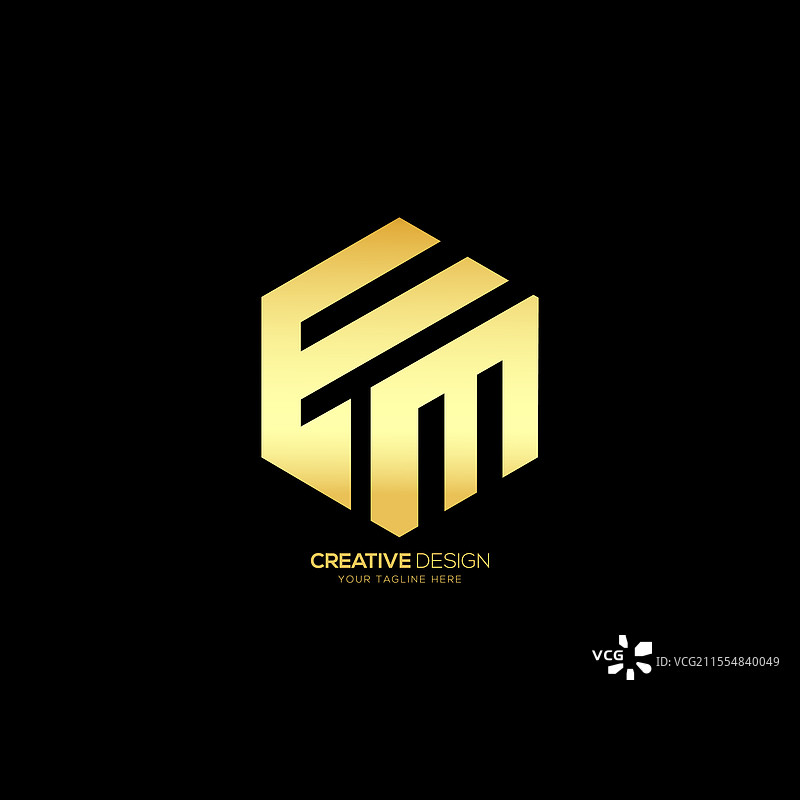 字母E和M的六边形现代标志设计图片素材
