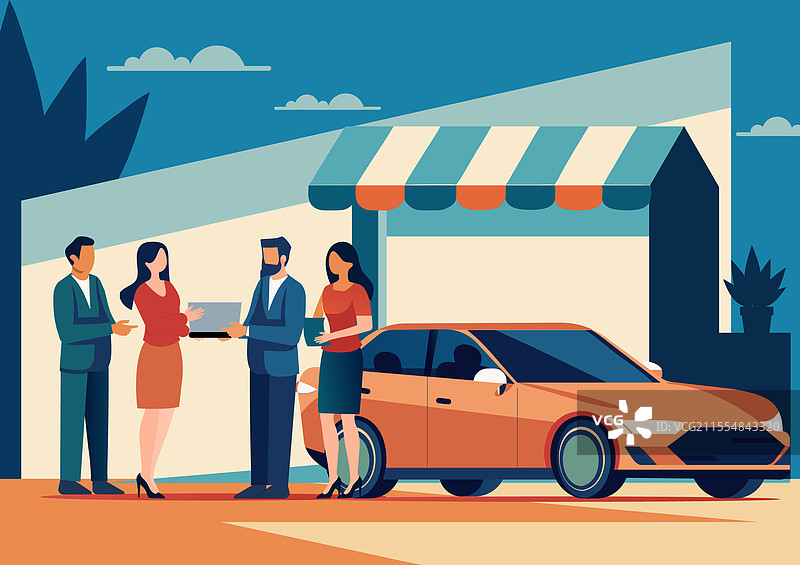 汽车经销商中心展厅的销售员图片素材