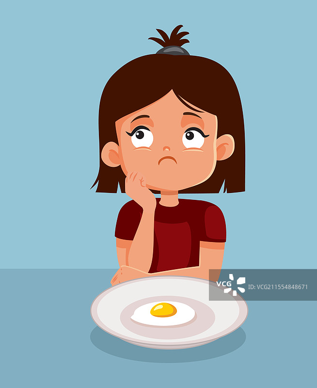 不快乐的孩子不吃早餐的煎蛋图片素材