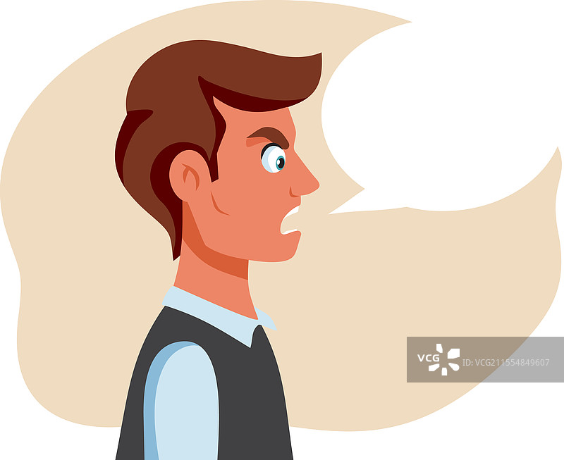 愤怒的男人在尖叫，带有对话气泡的卡通形象图片素材