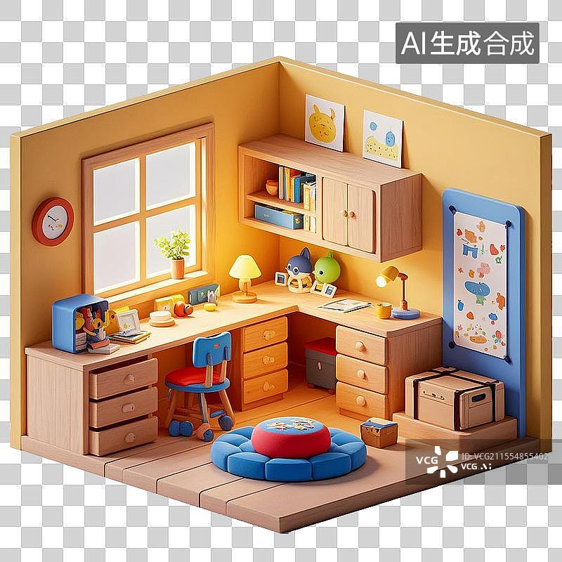 【AI数字艺术】免抠元素一个3D卡通儿童书桌图片素材