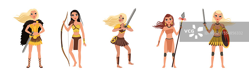 美丽的亚马逊女孩作为古代战士图片素材