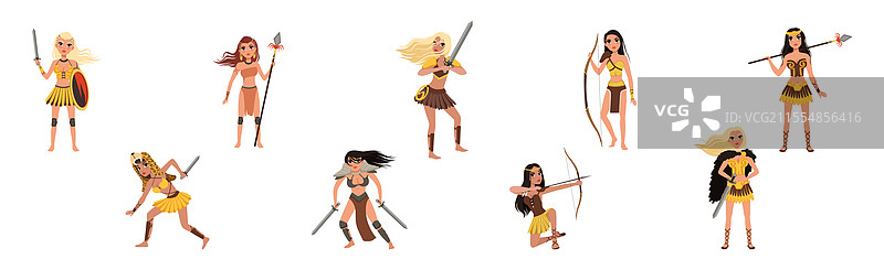 美丽的亚马逊女孩作为古代战士图片素材