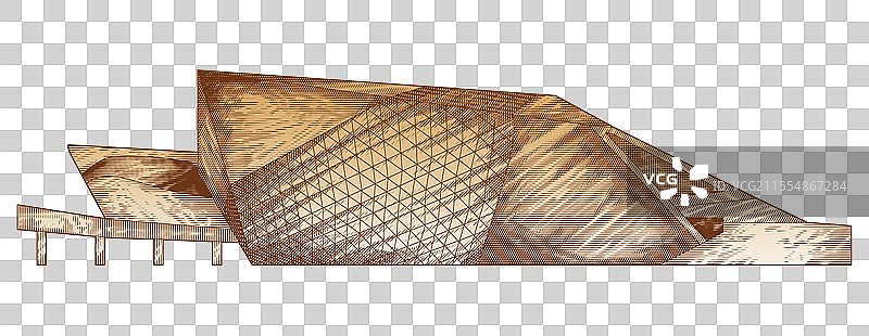 中国广州城市地标建筑线稿复古木刻版画插画元素图片素材