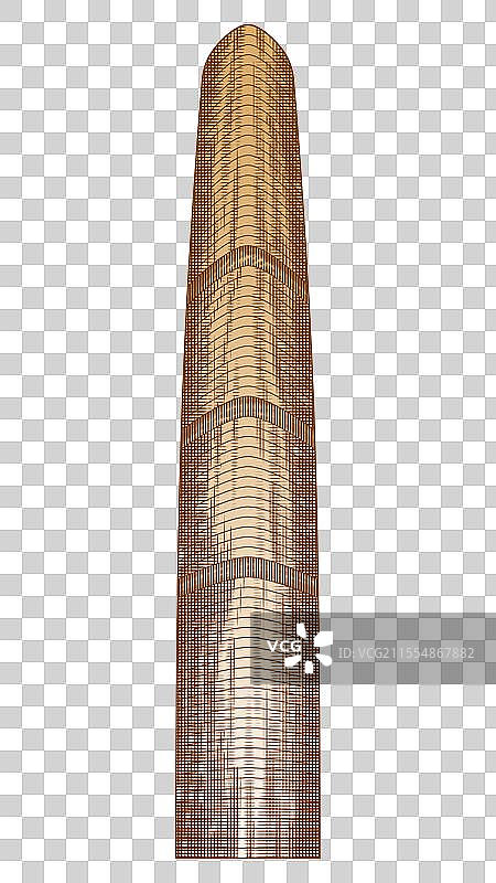 中国广州城市地标建筑线稿复古木刻版画插画元素图片素材