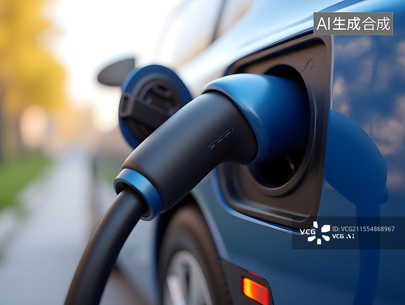 【AI数字艺术】电动汽车充电场景的特写插图图片素材