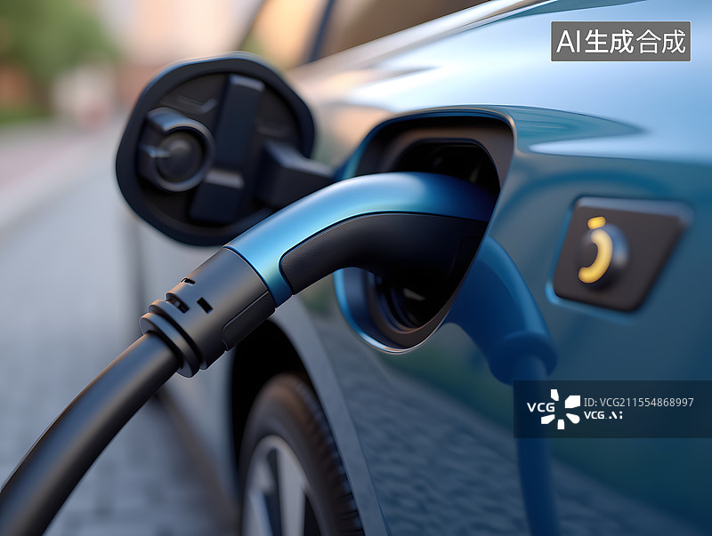 【AI数字艺术】电动汽车充电场景的特写插图图片素材