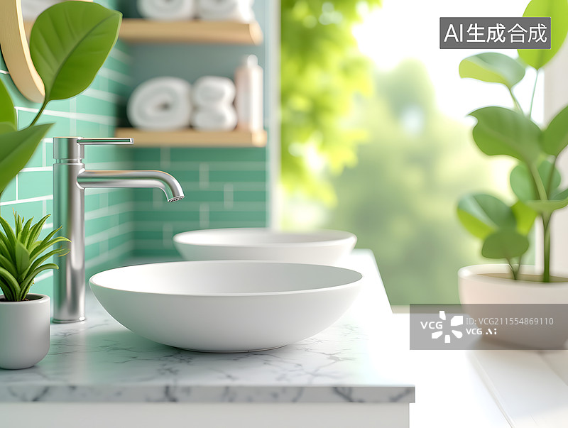 【AI数字艺术】厨房里的水槽和水龙头家居背景图片素材