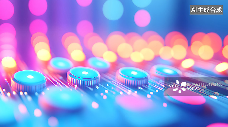 【AI数字艺术】发光按钮抽象科技蓝色KV主视觉商务背景图片素材