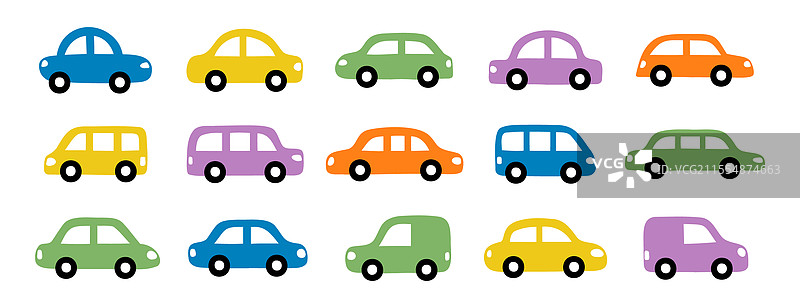 彩色汽车可爱图标集合手绘图片素材