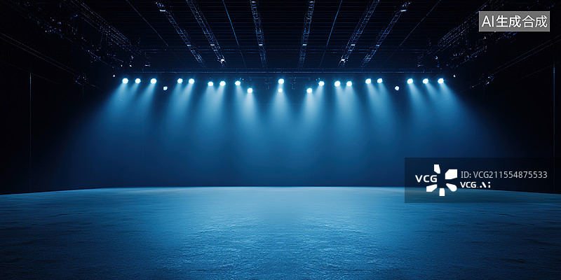 【AI数字艺术】聚光灯下的蓝色舞台图片素材