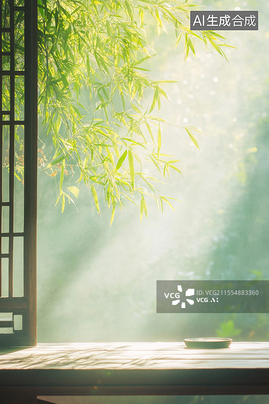 【AI数字艺术】中式庭院中的竹林图片素材