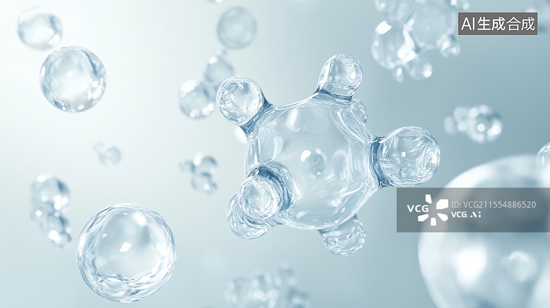 【AI数字艺术】蓝色透明水泡泡图片素材