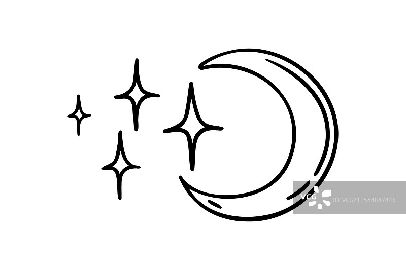 手绘月亮和星星涂鸦图标轮廓图片素材