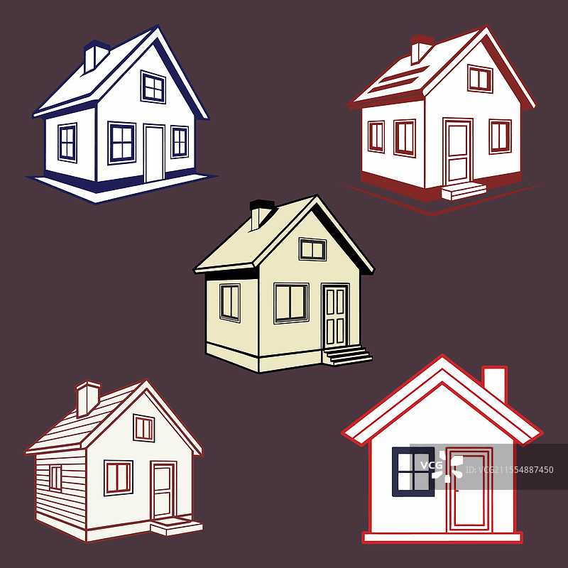 简单房屋图标集，适用于房地产或设计图片素材