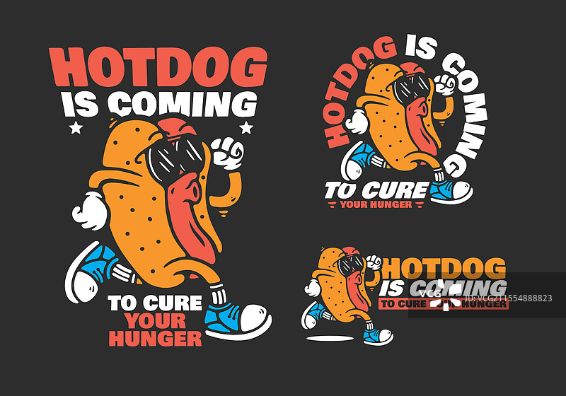 戴着太阳镜的热狗角色，三种不同风格图片素材