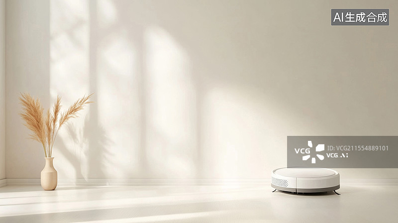 【AI数字艺术】室内扫地机器人背景海报图片素材
