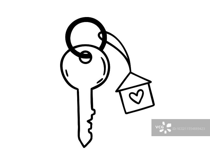 带心形涂鸦的房屋钥匙手绘图标图片素材