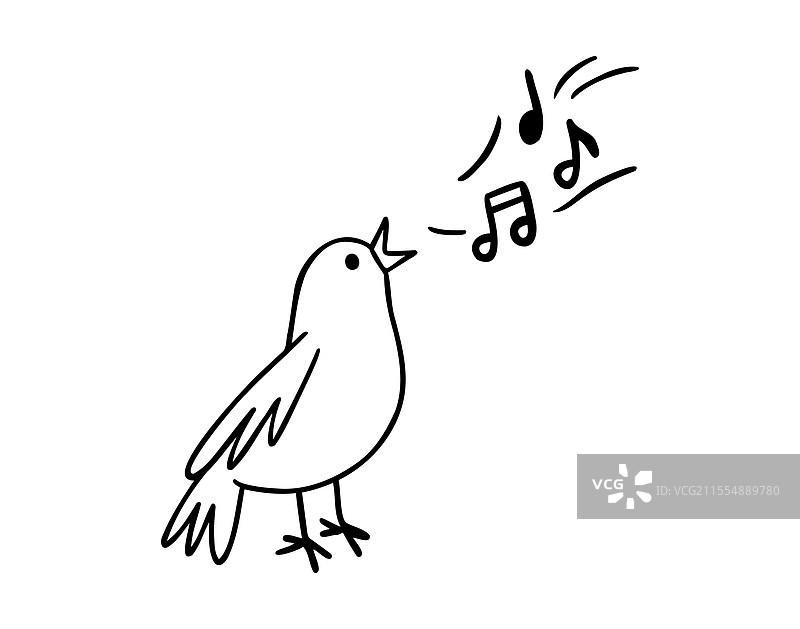 夜莺唱歌的手绘涂鸦图标图片素材