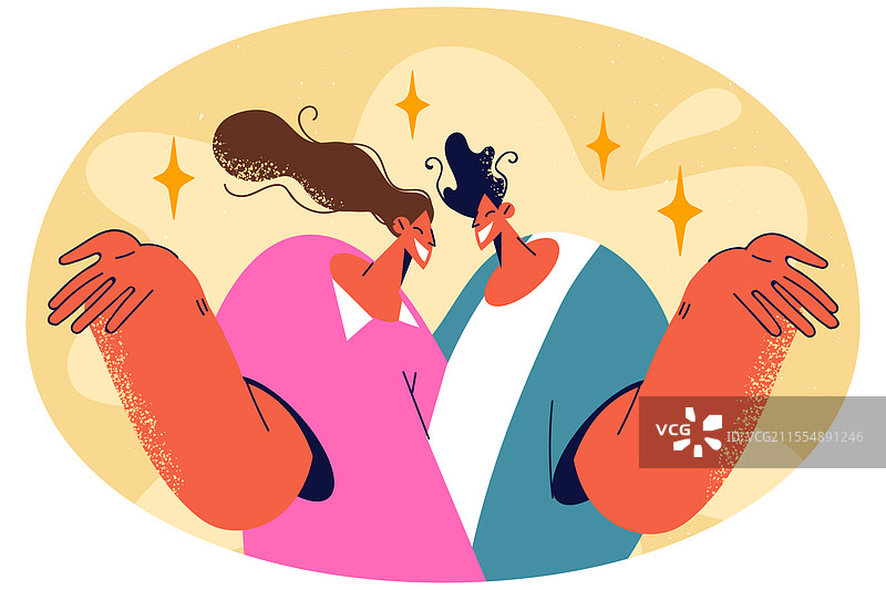 微笑的情侣一起做手势姿势图片素材