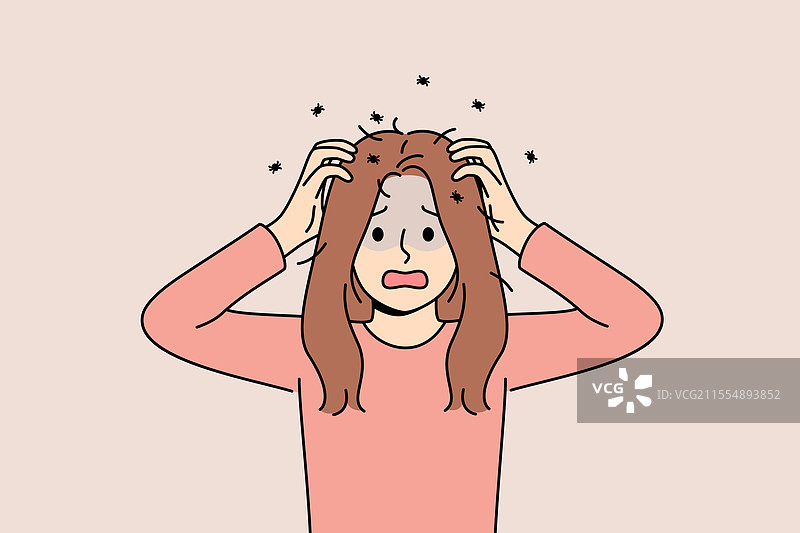 女性感染了虱子，因而感到瘙痒。图片素材