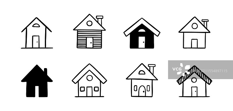 房屋涂鸦手绘图标集轮廓图绘制图片素材