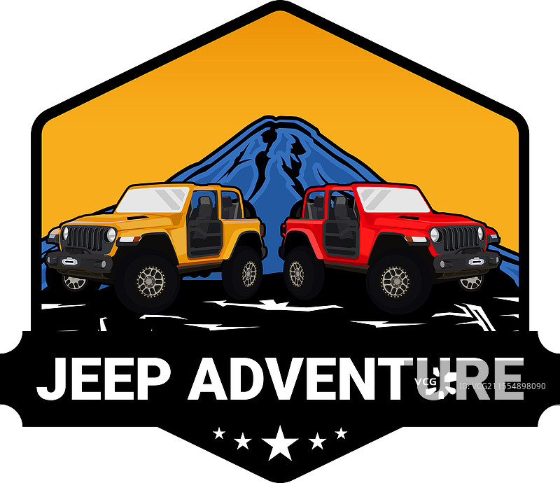 越野车徽标，吉普与山脉图片素材