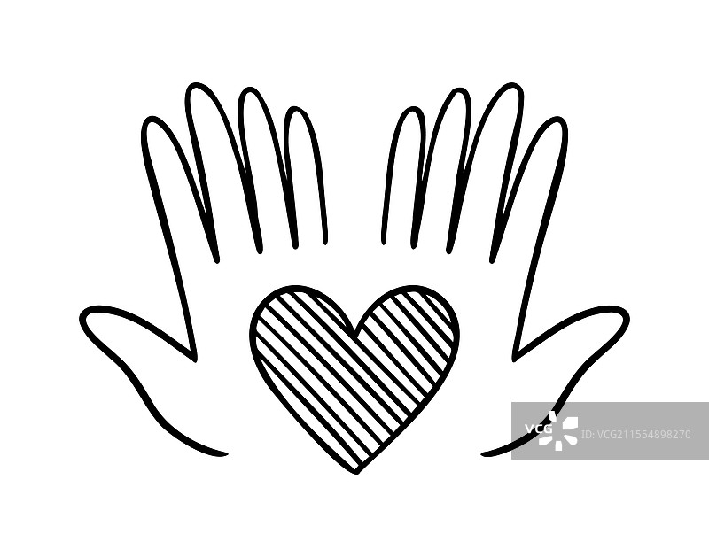 手掌中的心形涂鸦手绘图标图片素材