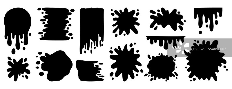 油漆飞溅和不同的水滴形状图片素材